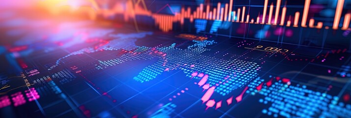 Stock market investment and sports betting concept with charts and graphs showing wins, losses, and odds with equipment