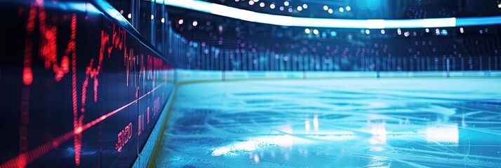 Sports betting concept with charts and graphs showing wins, losses, and odds with hockey equipment