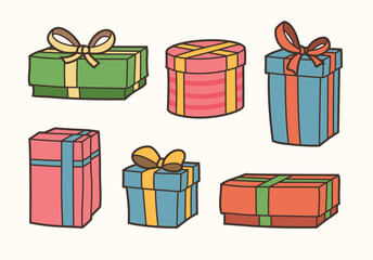 Set of gift box sticker design, icon design and vector illustration