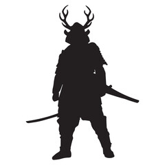 samurai silhouette isolated black on white background vector illustration