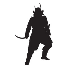samurai silhouette isolated black on white background vector illustration
