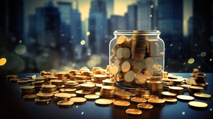 Saving money for a good financial future Saving money ,Storing gold is a form of saving money and the price of gold rises and falls according to the market price,saving concept Generative AI