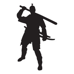samurai silhouette isolated black on white background vector illustration