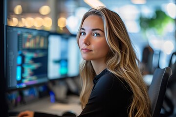 Fototapeta premium Corporate Business Photography of a Trendsetting Business Woman Making Impactful Decisions, Generative AI