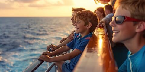 Family traveling on cruise ship - obrazy, fototapety, plakaty