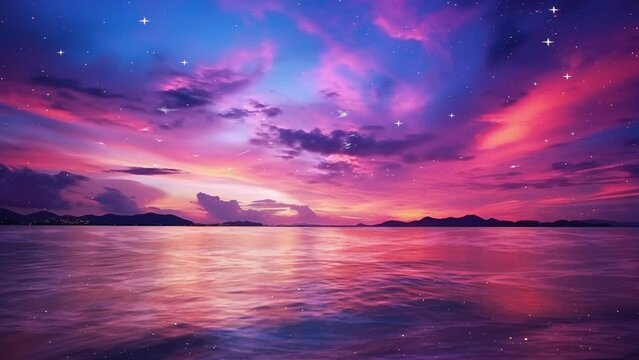 tropical colorful dramatic sunset with cloudy sky. seamless looping overlay 4k virtual video animation background 