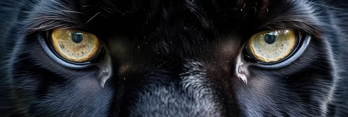 Tuinposter Closeup of black panther eyes. Animal photograph made with generative AI © Brian