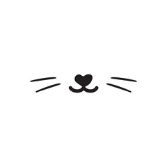 Illustration of cute cat, kitten. Baby, child, cute portrait. Little face, little animal, pet. White character, black graphic. Stickers, wall art, kids room decoration, cutie full face, mustache