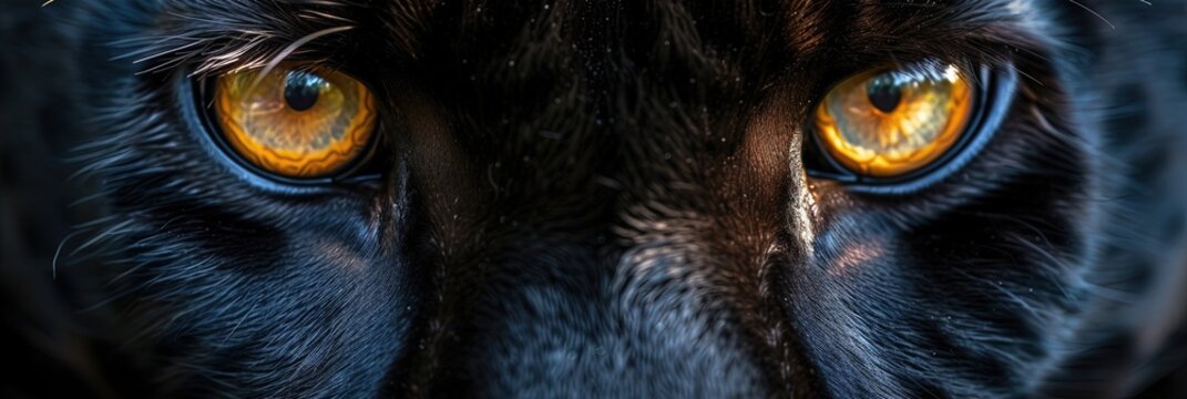 Closeup of black panther eyes. Animal photograph made with generative AI