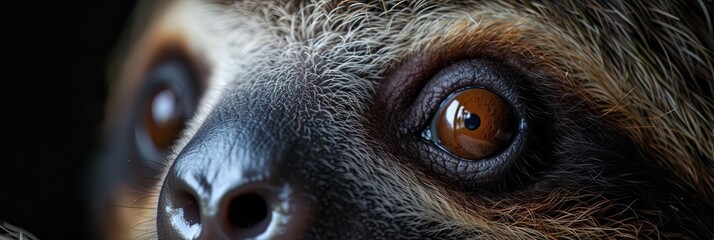 Closeup of sloth eyes. Animal photograph made with generative AI - obrazy, fototapety, plakaty