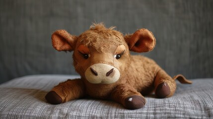 Bull Stuffed animal in soft furry plush. Cute and adorable animal toy.