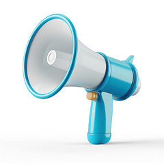 cute megaphone, 3d, blue and white, on transparency background PNG