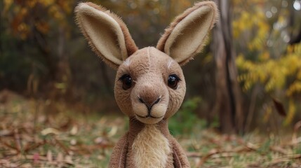 Kangaroo Stuffed animal in soft furry plush. Cute and adorable animal toy. - obrazy, fototapety, plakaty