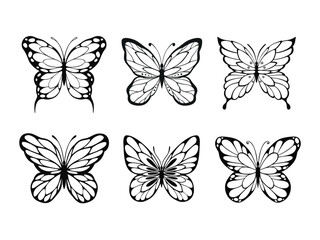 Set of decoration line art butterflies