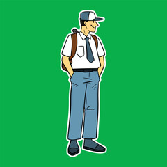 junior high school boy standing cartoon illustration