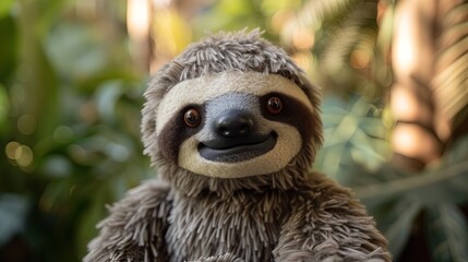 Obraz premium Stuffed sloth animal in soft furry plush. Cute and adorable animal toy.