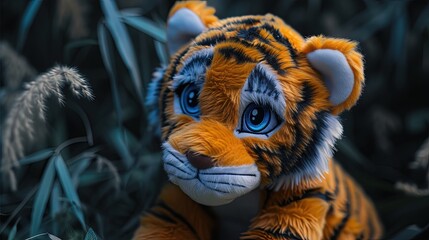 Stuffed animal in soft furry plush. Cute and adorable tiger animal toy.