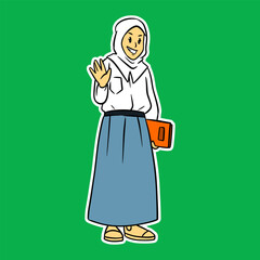 junior high school girl standing cartoon illustration