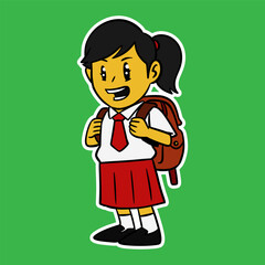 elementary school girl cartoon illustration