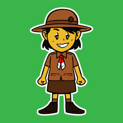 elementary school scout girl standing cartoon illustration