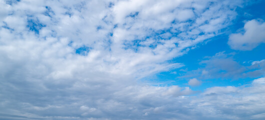 Cloud on blue sky. Pastel soft fluffy clouds with empty space. Beauty placement present promotion,...
