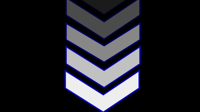 White solid color swipe down forwarding-pointing arrow icon. Down-direction arrow. Download directional arrow black background illustration digital business down concept.