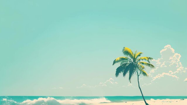 Minimal summer beach landscape with copy space blue sky background. Illustration graphic design.