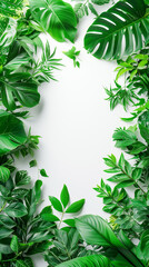 Vertical Green Leaves Border on White Background