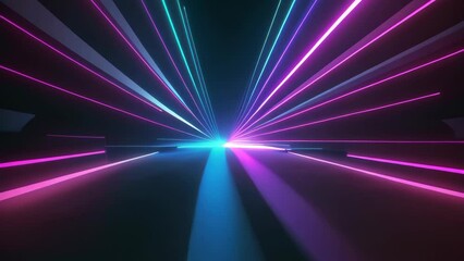 Neon light abstract ultraviolet background, dynamic glowing lines blue pink laser rays fashion stage background.