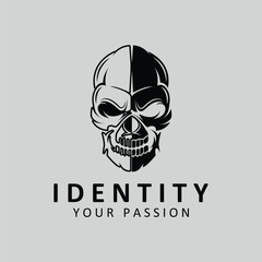 unique and stylized human skull logo design. 