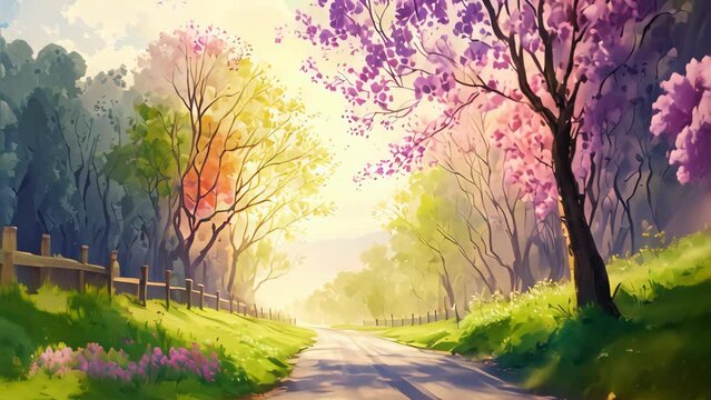 Watercolor abstract art of spring season of cherry blossom with beautiful nature drawing. Illustration graphic design.