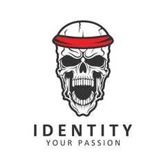 unique and stylized human skull logo design. 