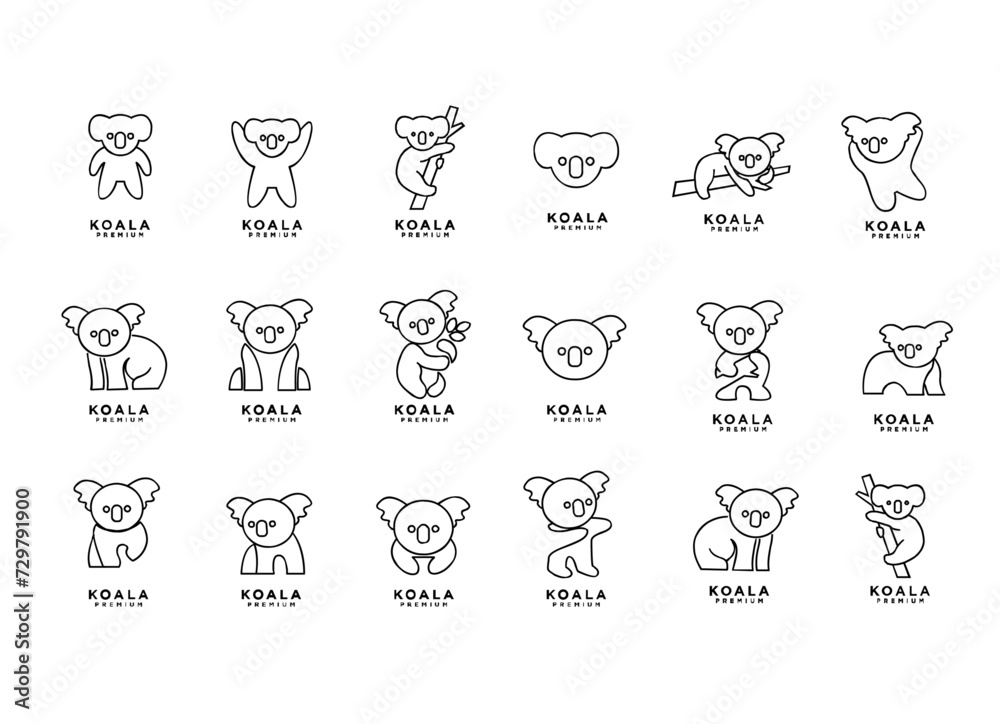 Wall mural koala outline logo icon. australian animal for web and design template