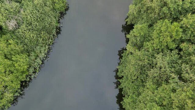 Drone recording of Guden&aring;, where the drone rises slowly so that you can see more and more of the river.