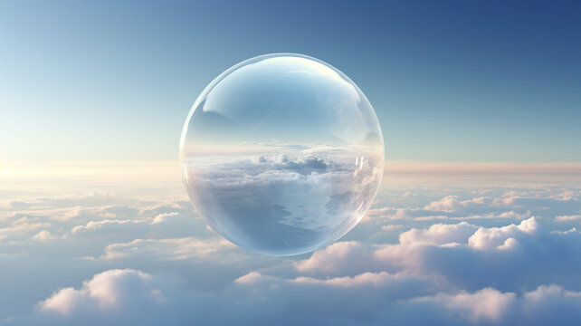 fresh air translucent sphere flying over the clouds