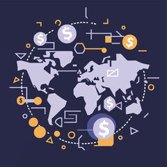 Naklejka premium 2d vector illustration colorful trading over the world map money bitcoin crypto 