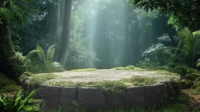 Flat stone  in the magical forest animation looping video style
