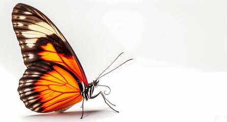 Fototapeta na wymiar a butterfly with orange wings is sitting on a white background,