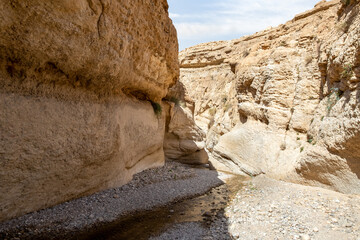 The beginning of tourist route of gorge Wadi Al Ghuwayr or An Nakhil and the wadi Al Dathneh near Amman in Jordan