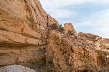 Fototapeta premium The beauty of the nature at the beginning of the tourist route of the gorge Wadi Al Ghuwayr or An Nakhil and the wadi Al Dathneh near Amman in Jordan