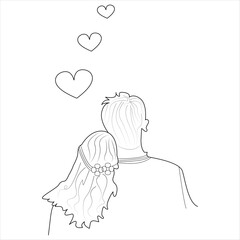 Continuous one line drawing of happy cute couple  vector art illustration