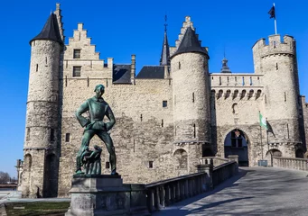 Fotobehang Medieval fortification Het Steen, The stone in Antwerp, Belgium. Historic old center of the city. Travel photo © OLAYOLA
