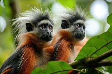Fototapeta premium Two red colobuses (Procolobus badius kirkii) sitting.