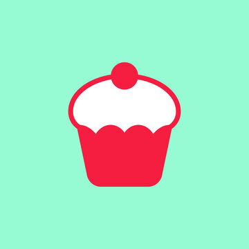 Vector cupcake icon illustration. Simple muffin symbol template. Modern sweet cup cake pictogram. Flat pastry desserts sign. Confectionery and bakery shop department label