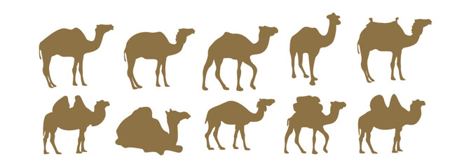 Collection of Golden Camel Silhouettes for Islamic Decoration