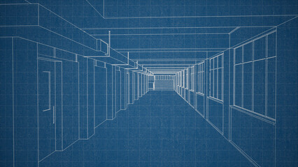 sketch blueprint building and interior