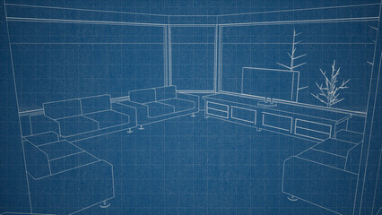 sketch blueprint building and interior