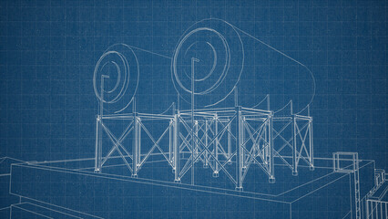 sketch blueprint building and interior