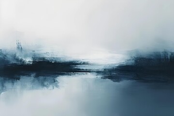 Fototapeta premium Conceptual abstract art focusing on the theme of solitude, using minimalistic design and cool tones to convey depth and introspection, inviting contemplation.