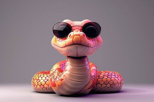 Colorful stylized snake with oversized sunglasses in a playful pose.